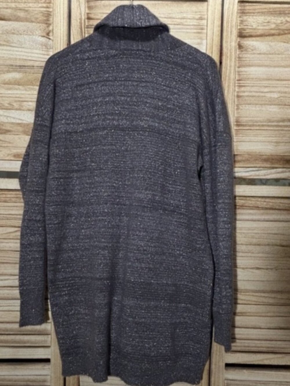 NWT Hinge Shimmering Charcoal Gray Silver Knit Open Cardigan Pockets M - Picture 5 of 7
